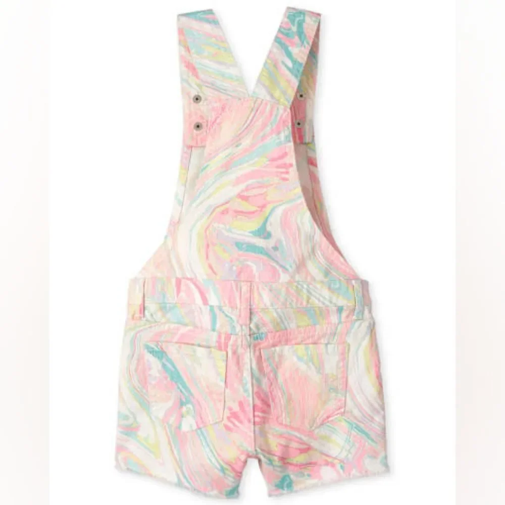 The Children's Place Pastel Pink Marble Print Twill Shortalls Overalls 12 NWT